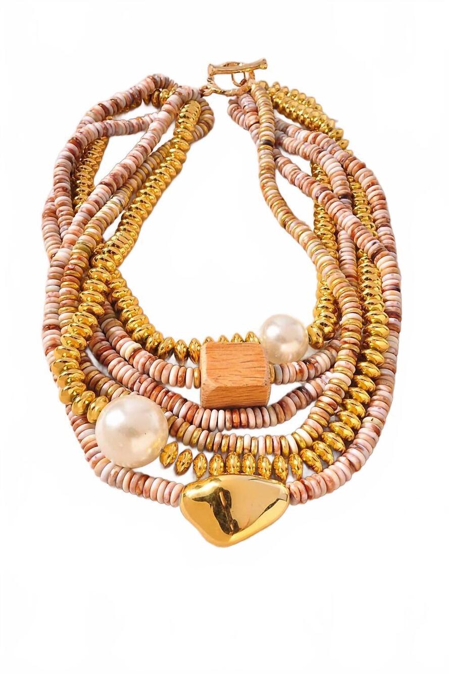 NEW MERVEILLE women's mixed bead pearl accent statement necklace in multi-colore